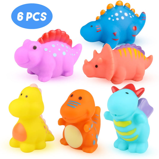 Floating Dinosaur Baby Bath Toys, Animal Bathtub Toys for Boys Girls, 6 Pack with Storage Bag