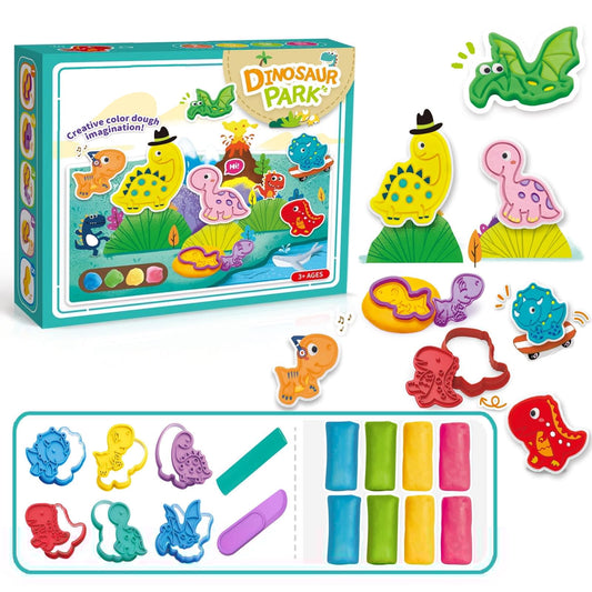 Play Dough Dinosaur World Creation Education Toys w/ Animals Pretend Playdough Sets, Arts Crafts STEM Gift for Kids 3+
