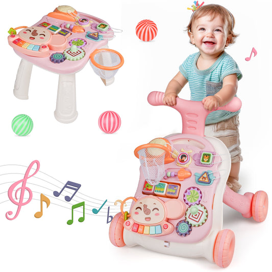 Push-Along Baby Walker Table with Music for Toddlers, Perfect for Boys and Girls to Explore and Develop Motor Skills(Pink)