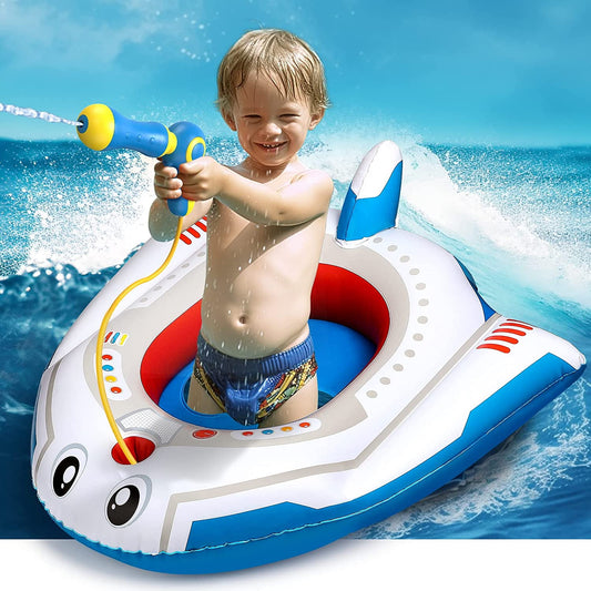 Pool Float Kids with Water Gun, Inflatable Ride-on Airplane Pool Floats for Boys and Girls for Aged 3-12 Years